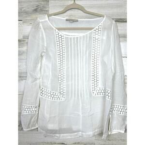 LOFT Women’s M White Cotton Lace Long Sleeve Lightweight Blouse Top Boho